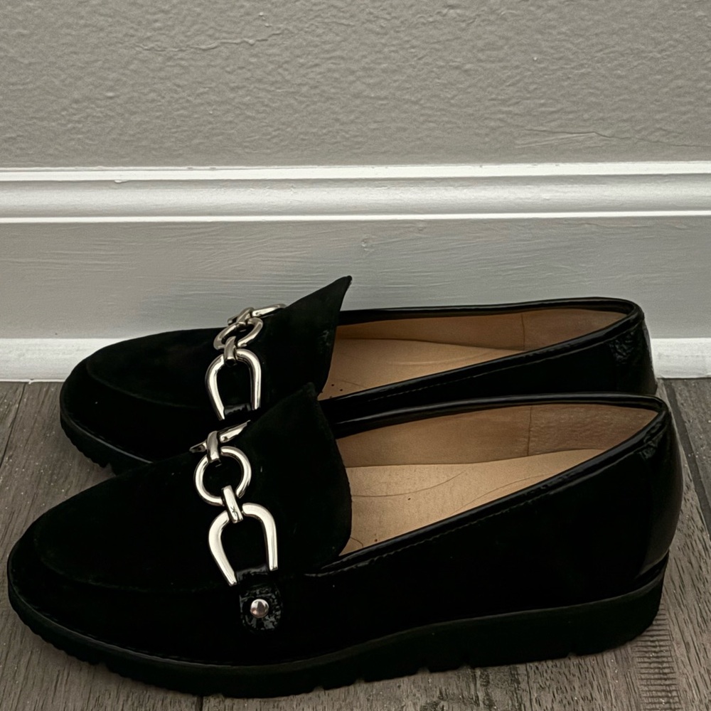 Alex Marie Black Loafers with Silver Chain Detail - Picture 5 of 5